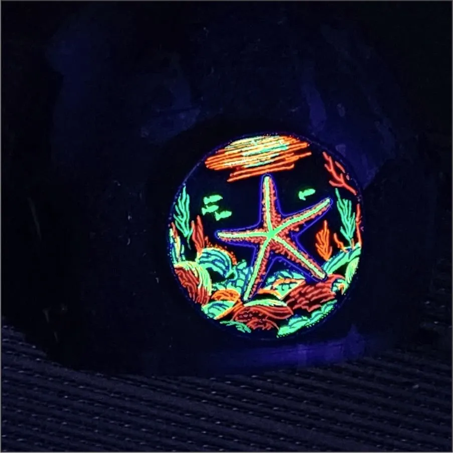 Blacklight Starfish Velvet Patch - Amp Up Your Wardrobe with an Trippy, Eye-Catching Fluorescent Thread Magic- 4"