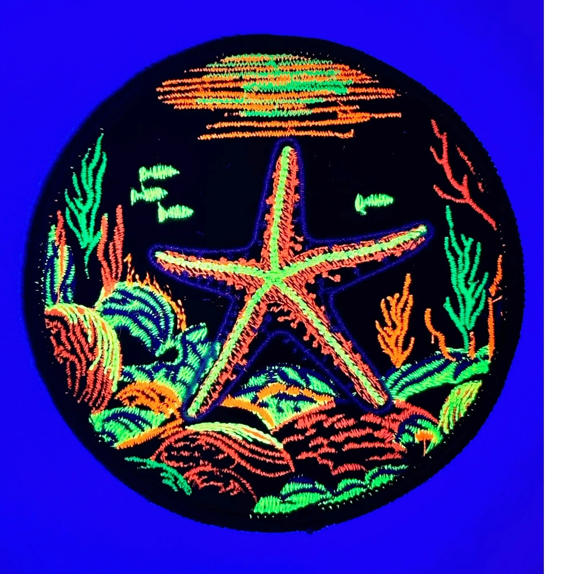 Blacklight Starfish Velvet Patch - Amp Up Your Wardrobe with an Trippy, Eye-Catching Fluorescent Thread Magic- 4"