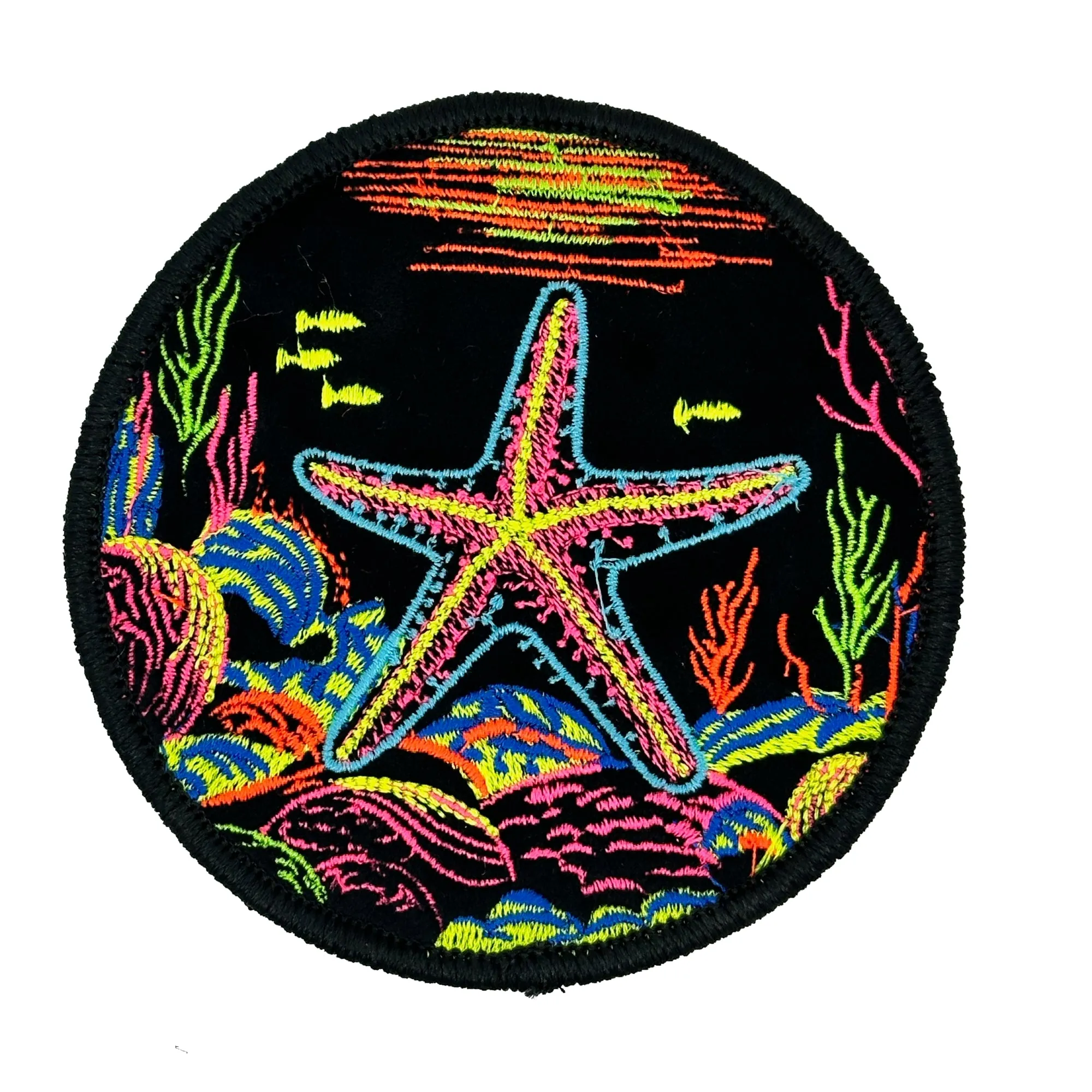 Blacklight Starfish Velvet Patch - Amp Up Your Wardrobe with an Trippy, Eye-Catching Fluorescent Thread Magic- 4"