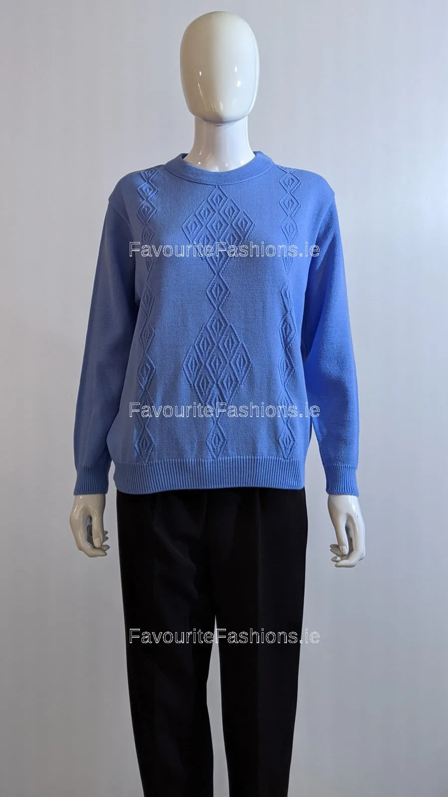 Blue Round Neck Diamond Design Jumper