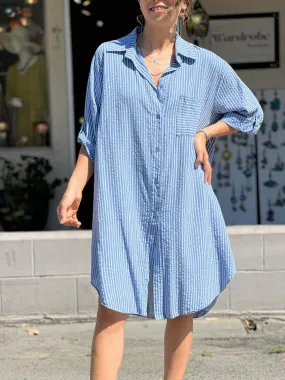 Blue Striped Shirt Dress