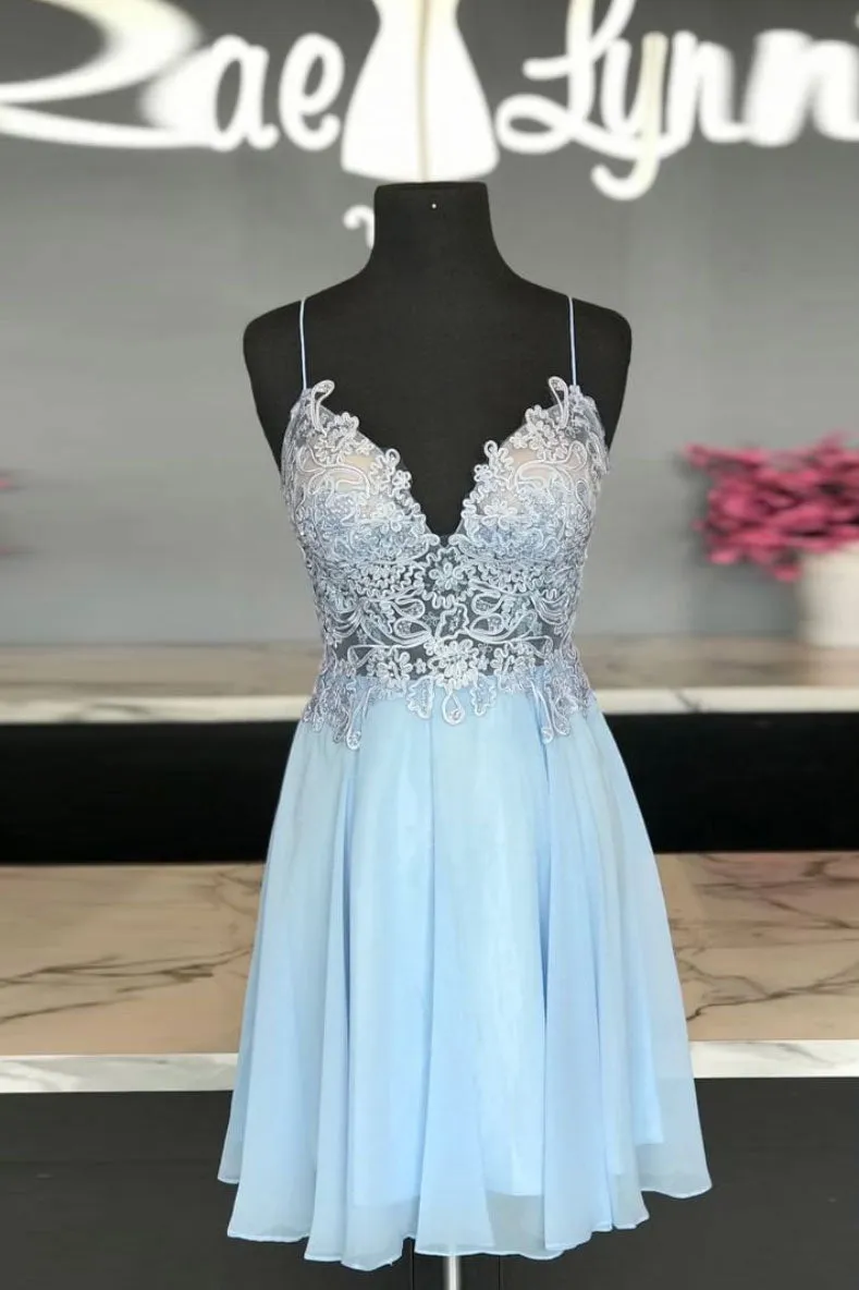 blue sweetheart chiffon lace short prom dress blue homecoming dress