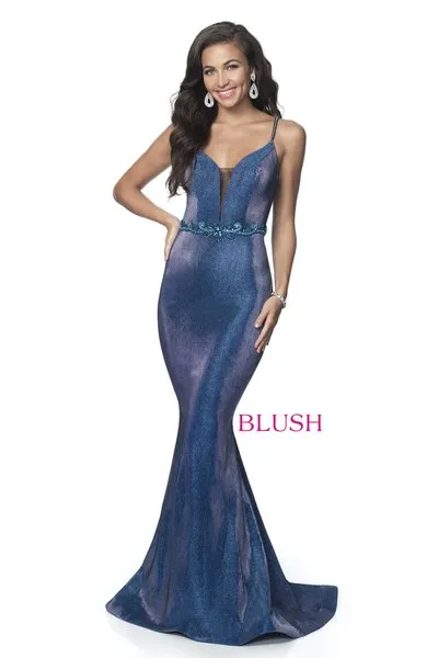 Blush Prom 11989  Size 0 Peacock Shimmer Mermaid Prom Dress