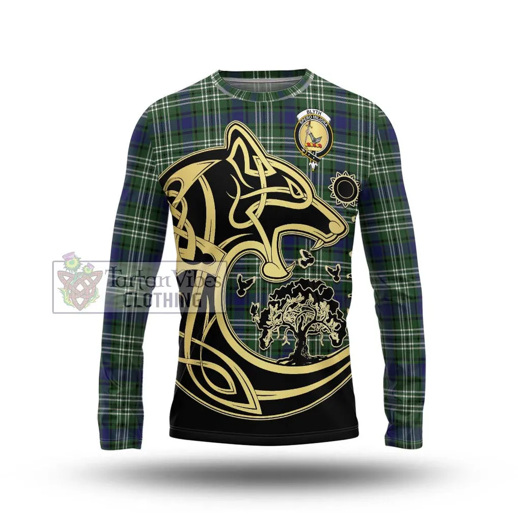 Blyth Tartan Long Sleeve T-Shirt with Family Crest Celtic Wolf Style