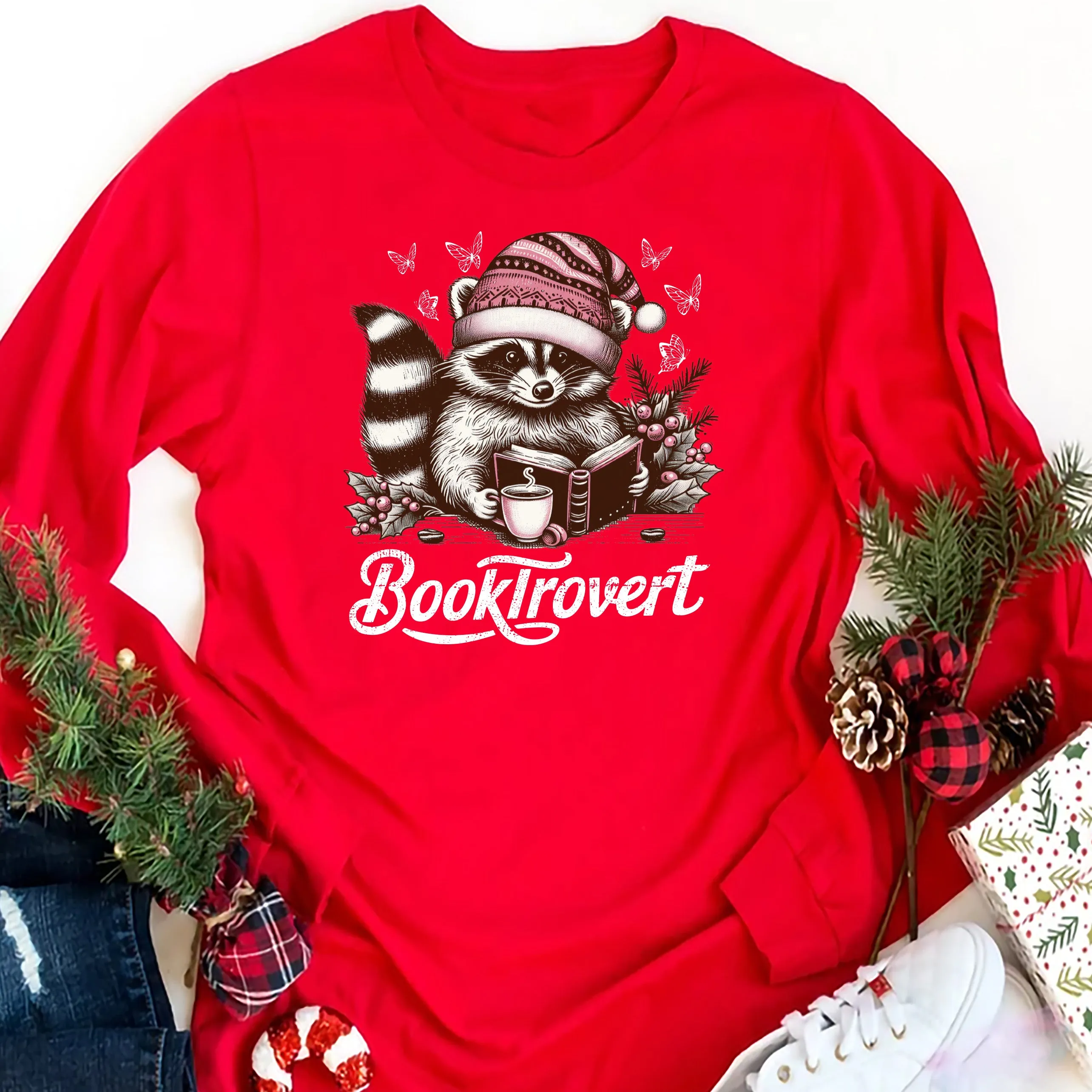 Booktrovert  Long Sleeve Shirt, Book Lover Tee, Funny Raccoon Shirt