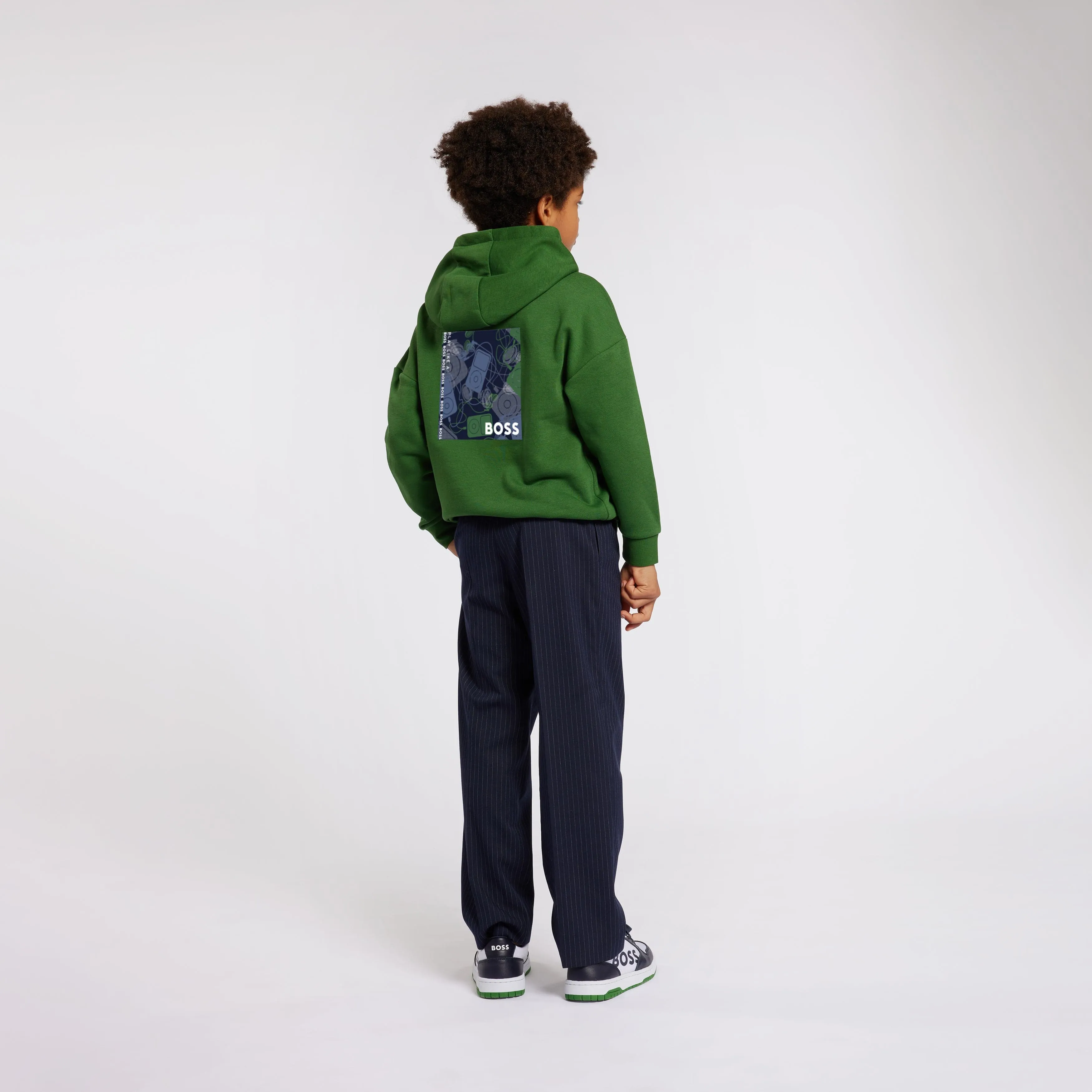 BOSS Boys Logo Print Hoodie in Green