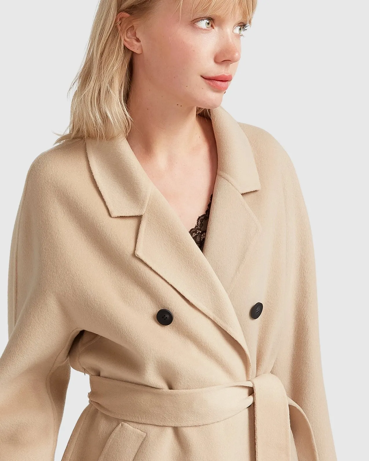 Boss Girl Double-Breasted Lined Wool Coat - Pale Oat