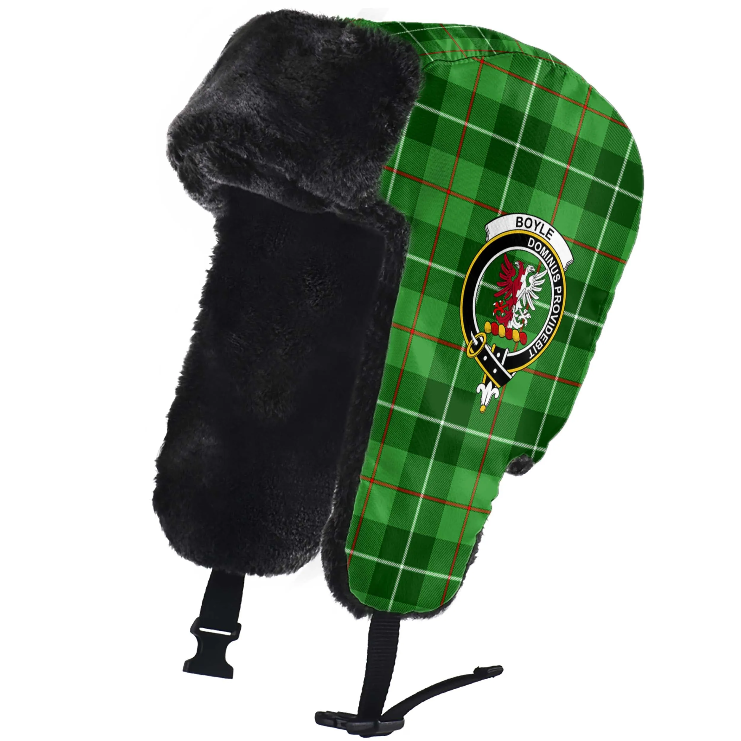 Boyle Tartan Winter Trapper Hat with Family Crest