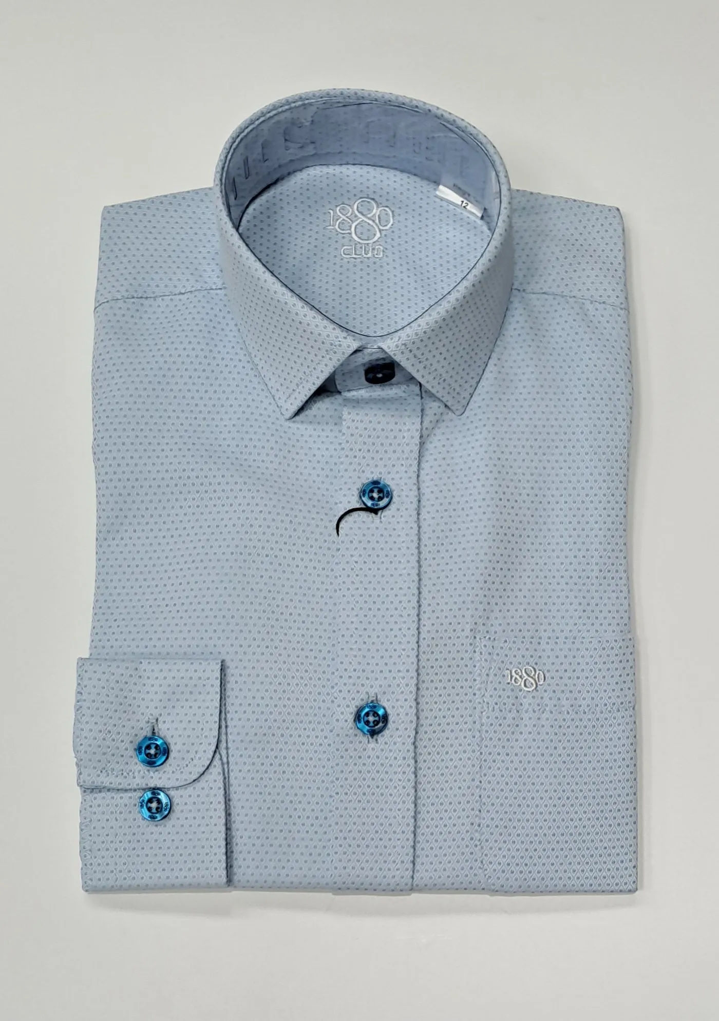 Boys 1880 Cadiz Diamond Print Long Sleeve Shirt - Light Blue