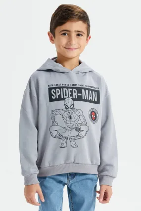 Boys Grey Spider Man Print Hooded Sweatshirt