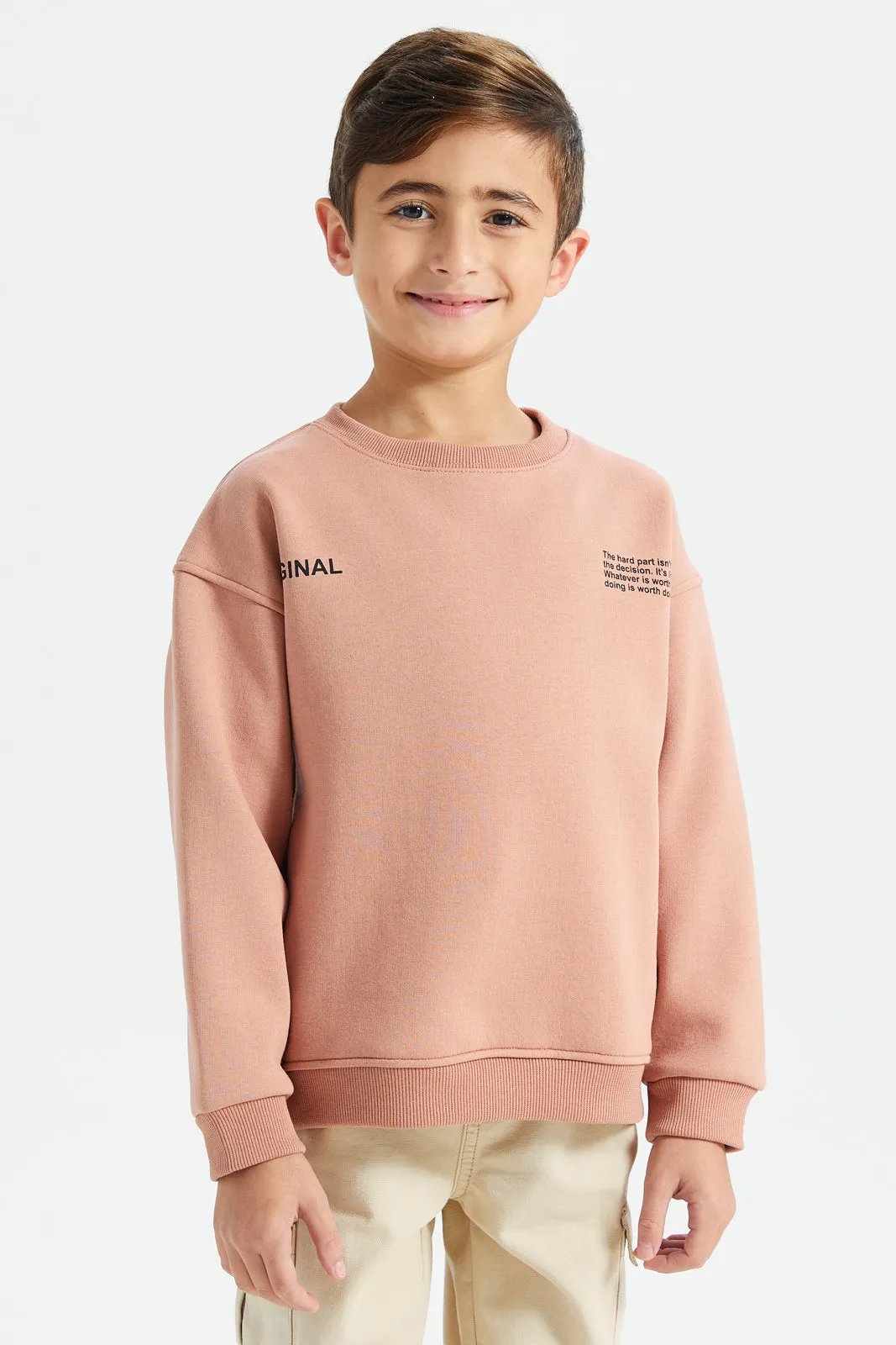 Boys Pink Drop Shoulder Bonded Sweatshirt