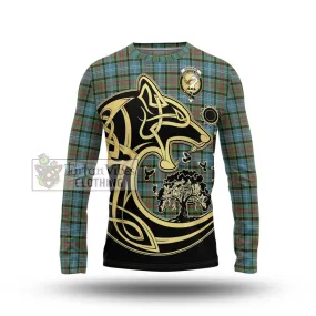 Brisbane Tartan Long Sleeve T-Shirt with Family Crest Celtic Wolf Style