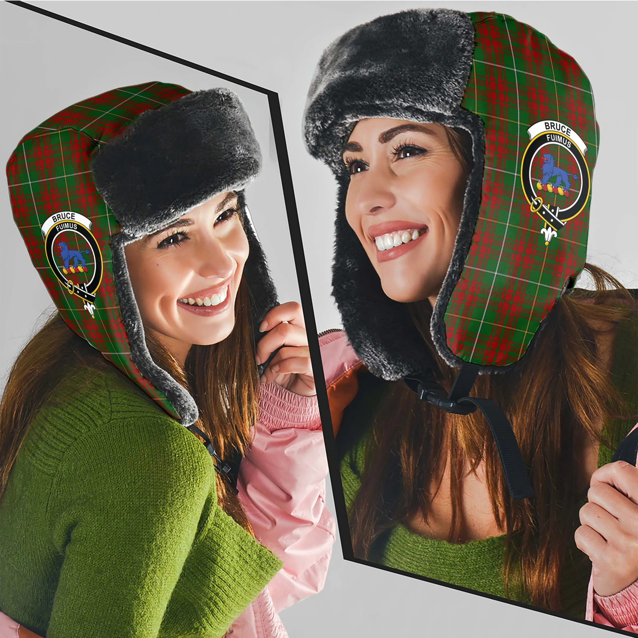 Bruce Hunting Tartan Winter Trapper Hat with Family Crest