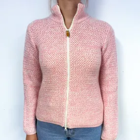 Bubblegum Pink Chunky Cashmere Zip Turtle Neck Cardigan Small