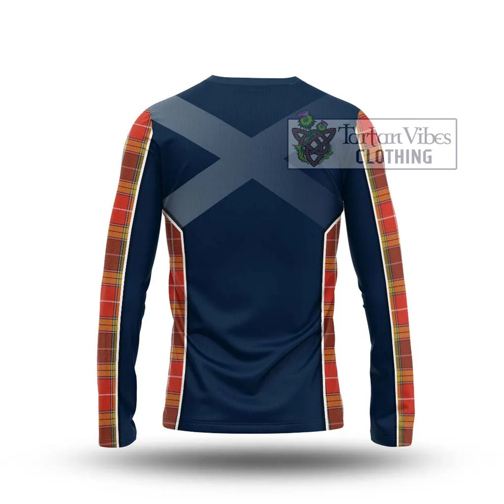 Buchanan Old Set Weathered Tartan Long Sleeve T-Shirt with Family Crest and Lion Rampant Vibes Sport Style