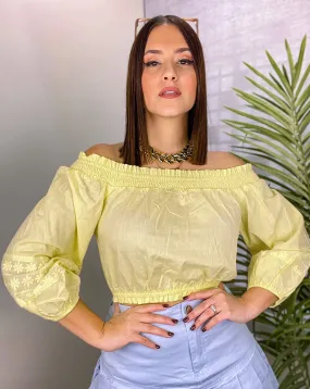 Butter Yellow Off Shoulder Crop Top