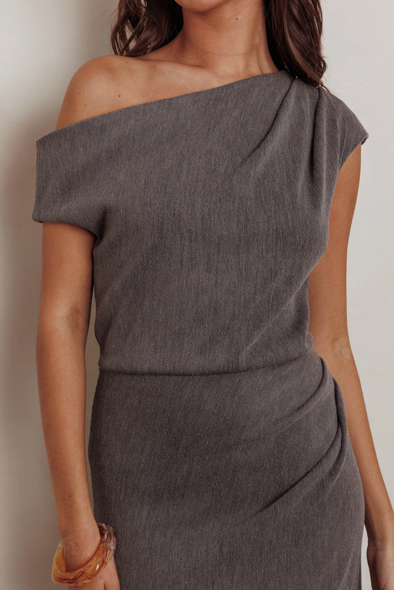 Calculated Ribbed Knit Maxi Dress Dark Grey