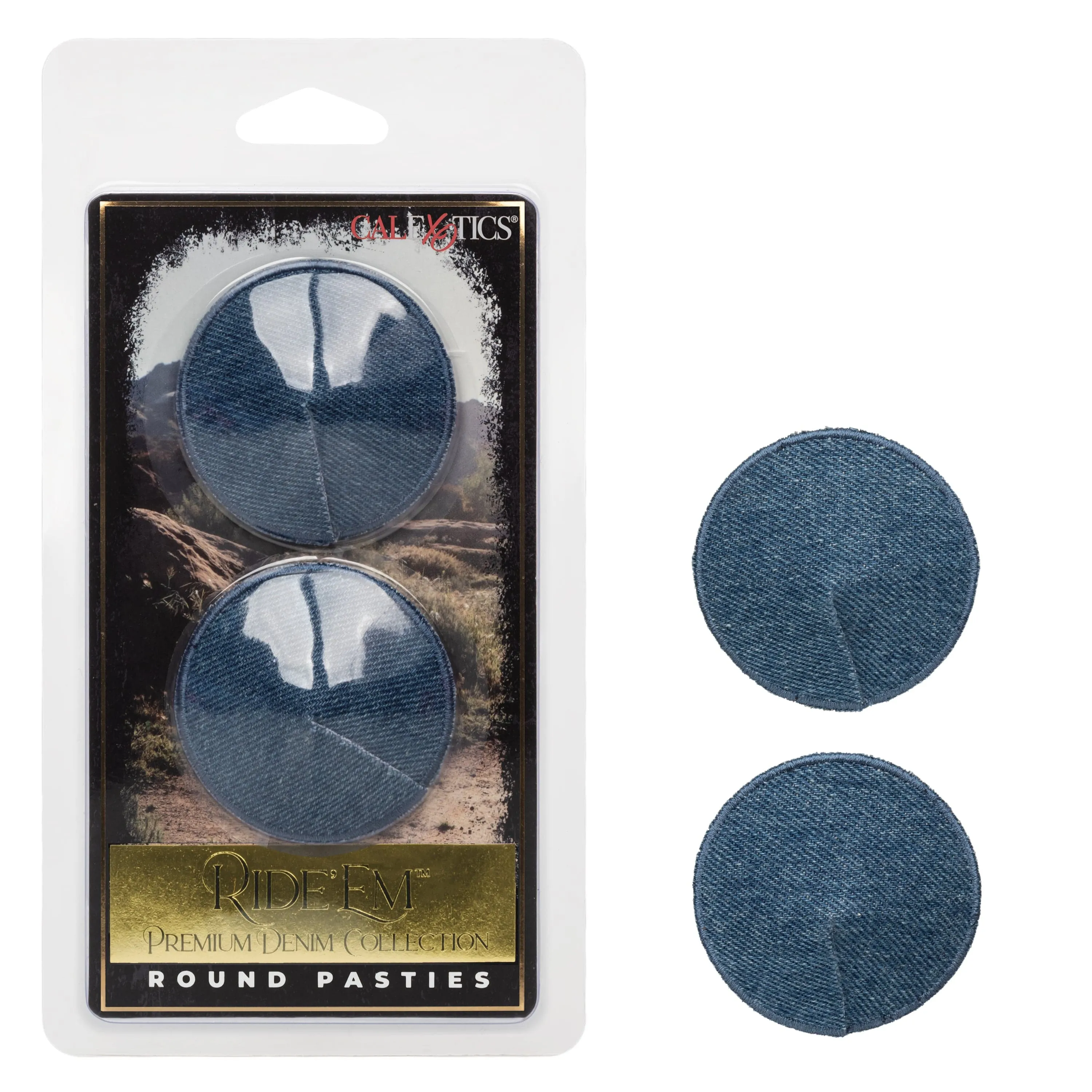 California Exotics - Ride 'em Premium Denim Collection Round Pasties Nipple Covers (Blue)