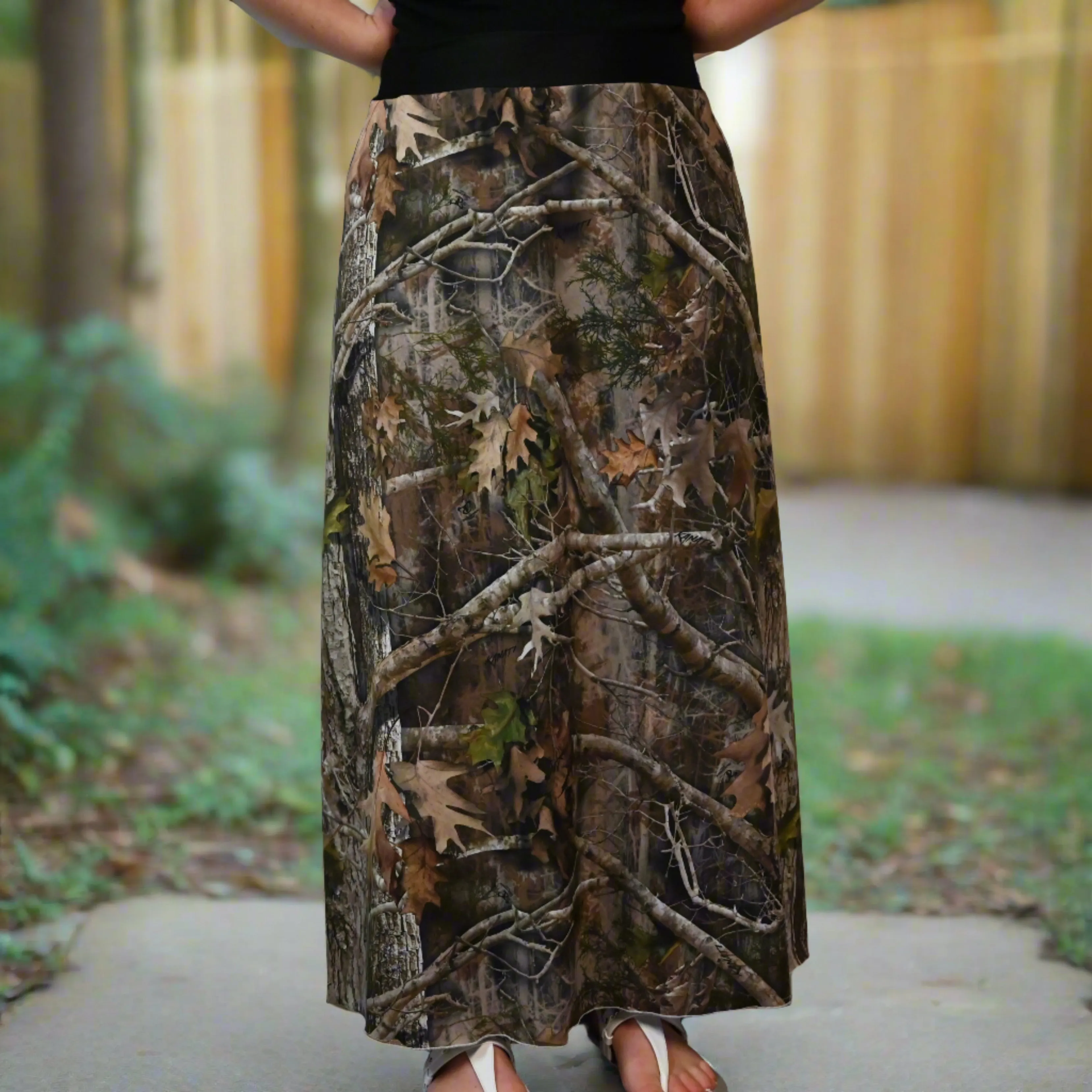 Camo Maxi Skirt with Solid Waistband