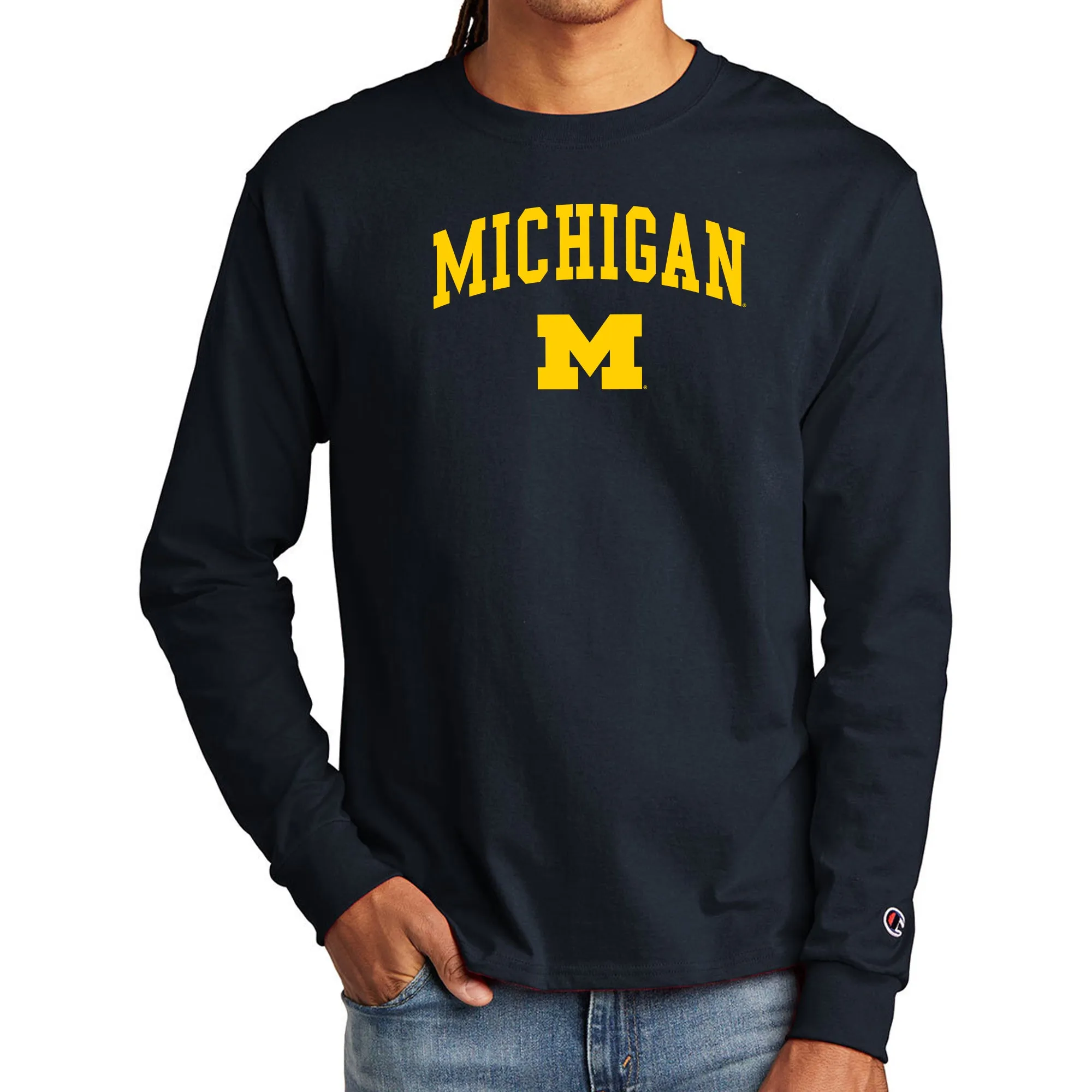 Champion Michigan Arch Logo  Long Sleeve - Navy