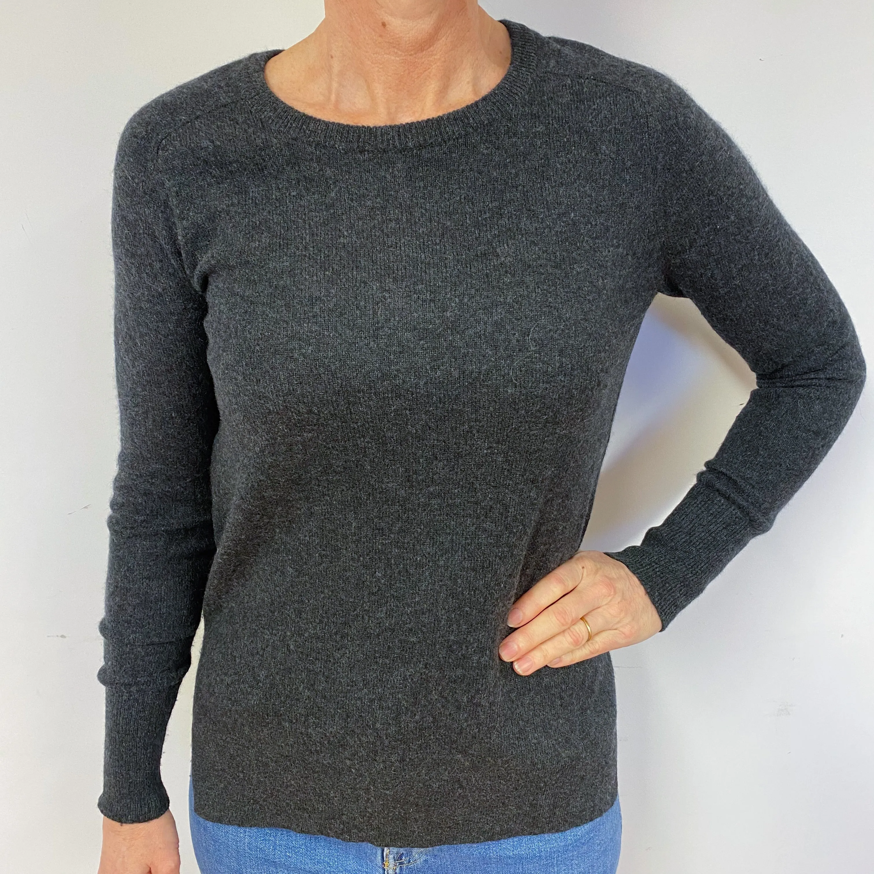 Charcoal Grey Cashmere Crew Neck Jumper Medium