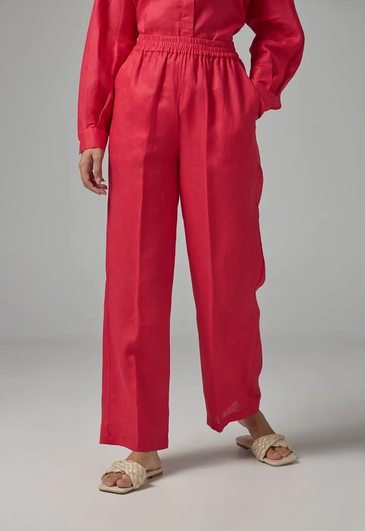 Choice High-Waist Straight-Cut Basic Trousers Red