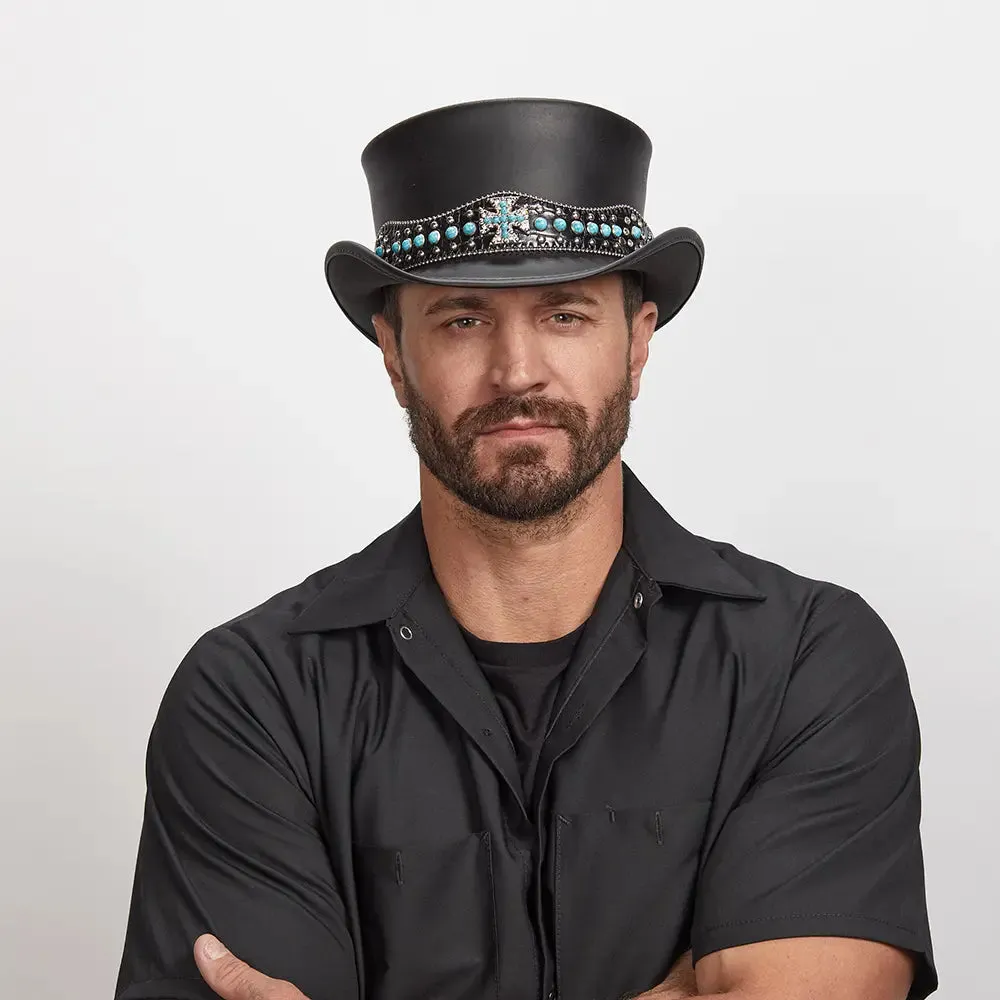 Chopper | Mens Black Leather Top Hat