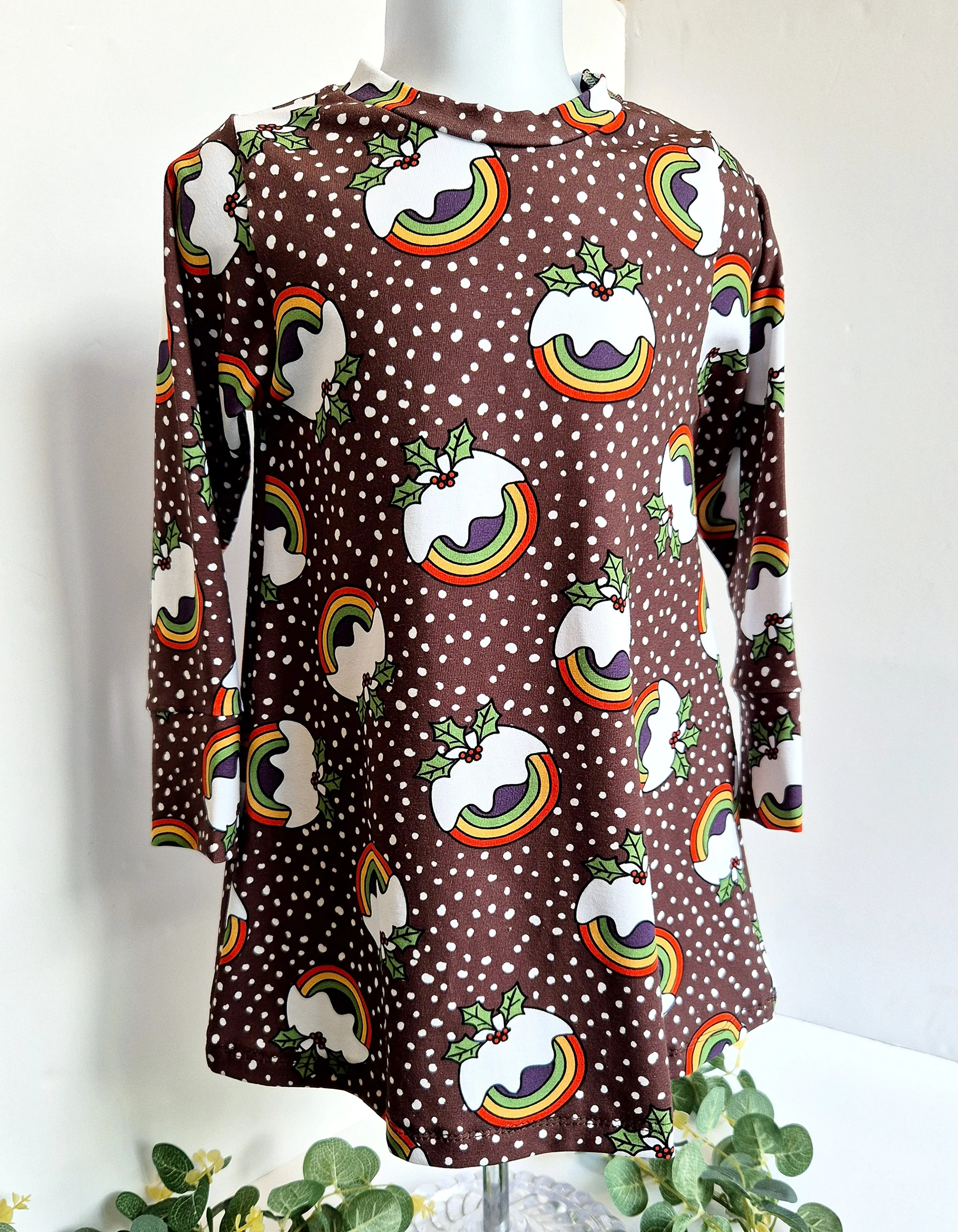 Christmas Pudding Print Jersey Dress