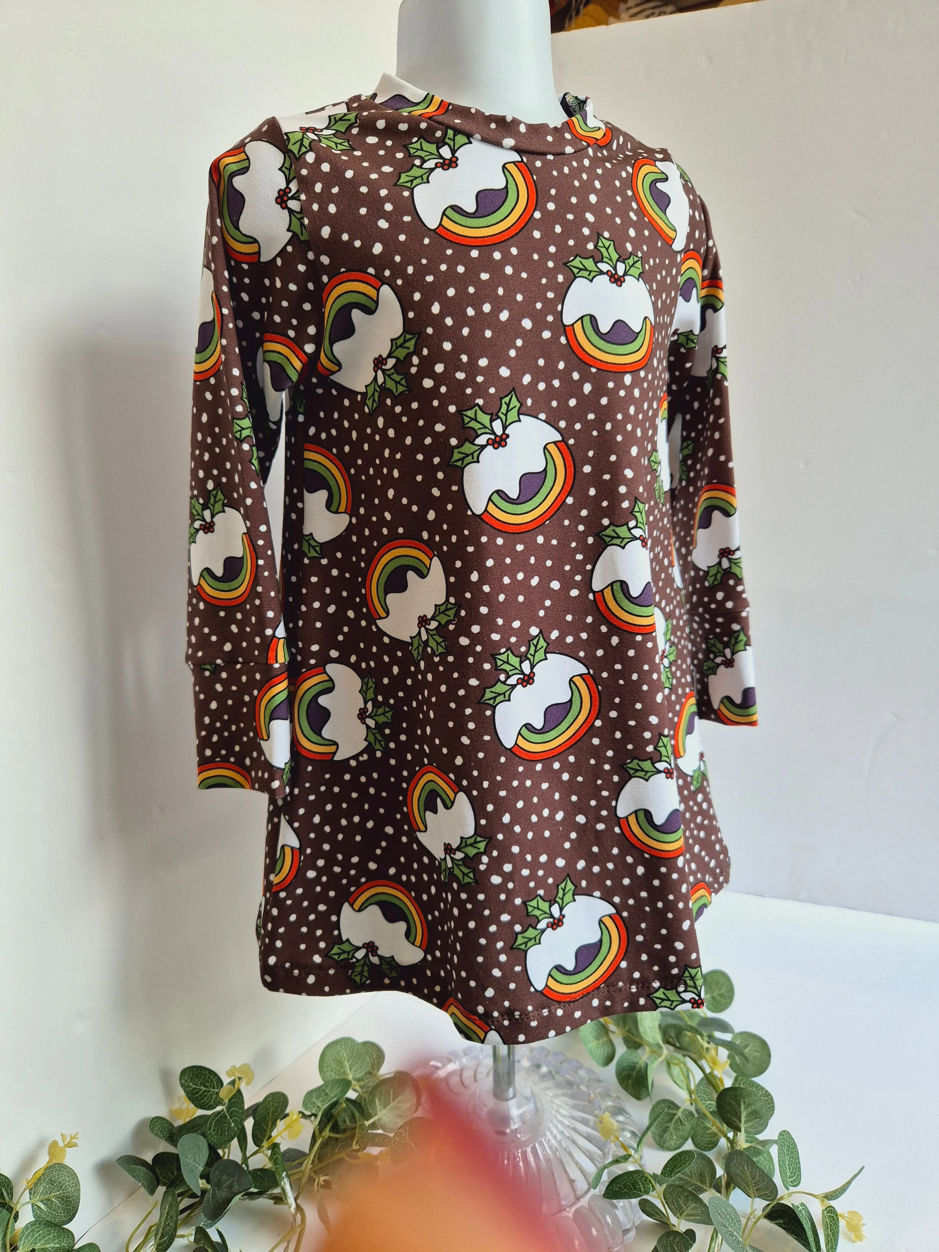 Christmas Pudding Print Jersey Dress