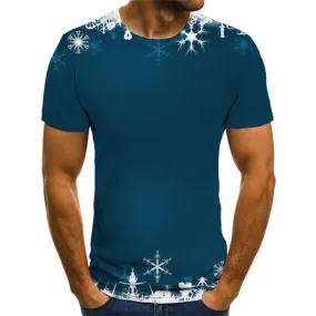 Christmas T-shirt Men Snowflake T-shirts 3d New Year Tshirts Cool Blue Tshirts Novelty