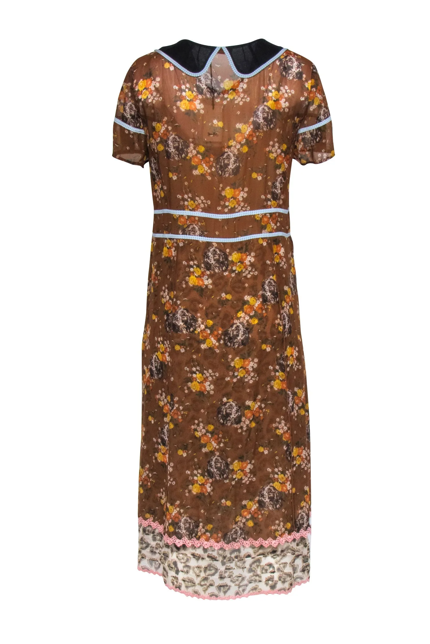 Coach - Brown Dog & Floral Print Prairie Midi Dress Sz 8