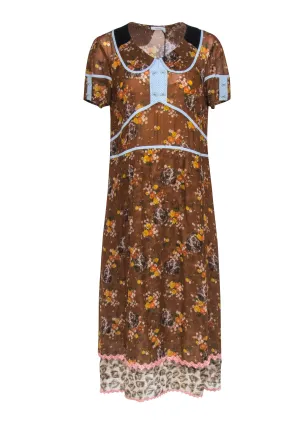 Coach - Brown Dog & Floral Print Prairie Midi Dress Sz 8