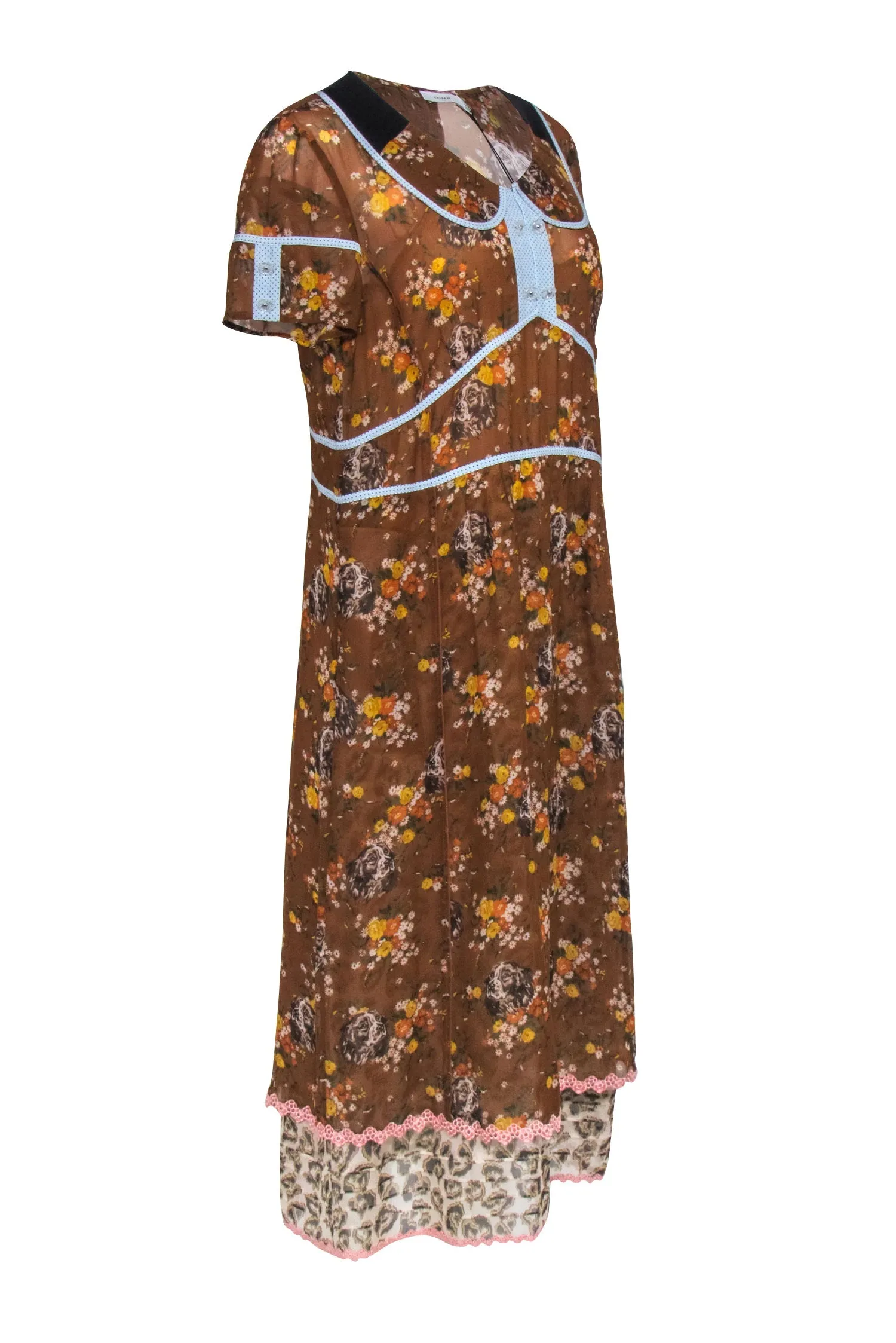 Coach - Brown Dog & Floral Print Prairie Midi Dress Sz 8