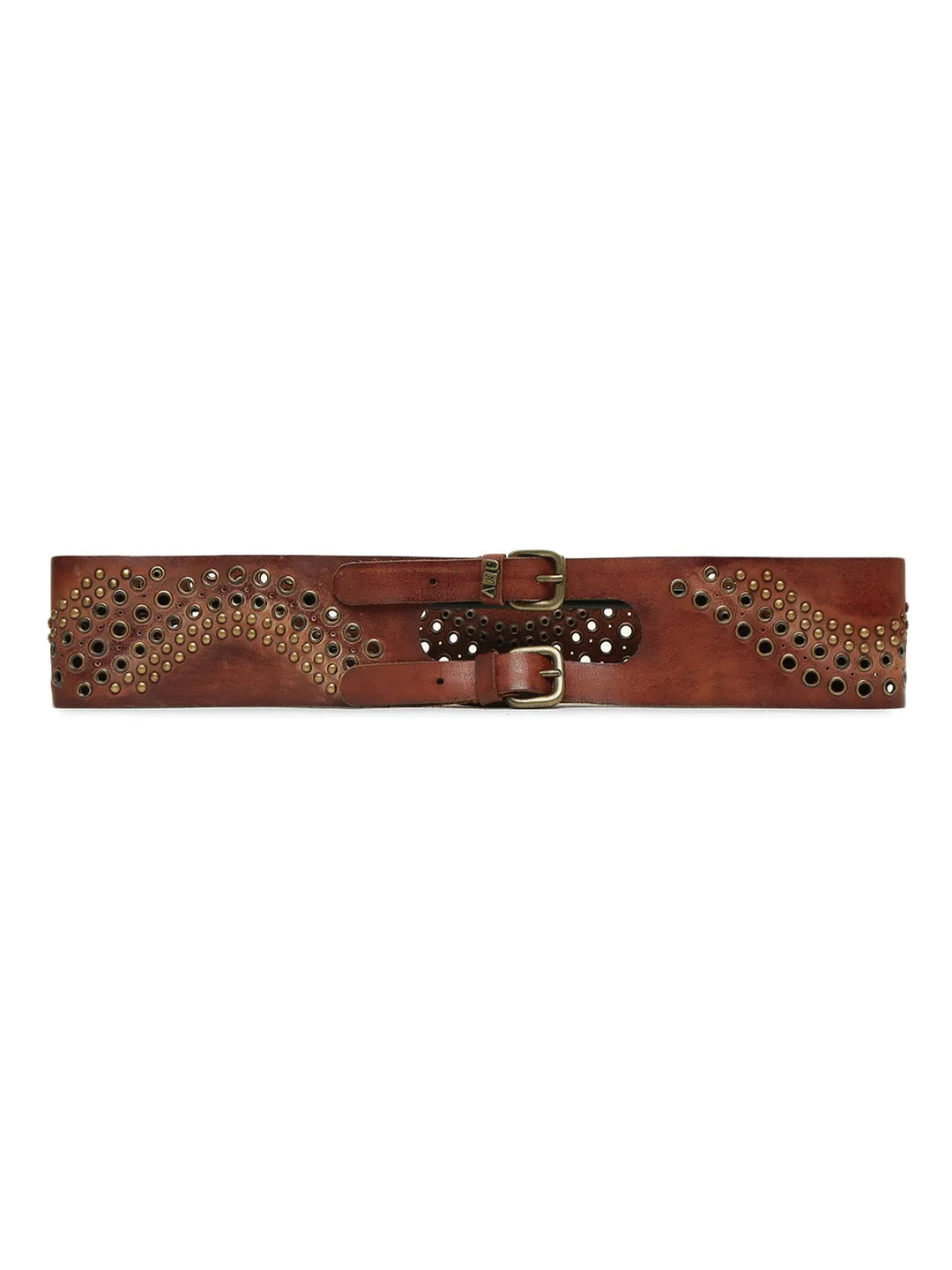 Cognac Studded Genuine Leather Belt For Women By Art N Vintage