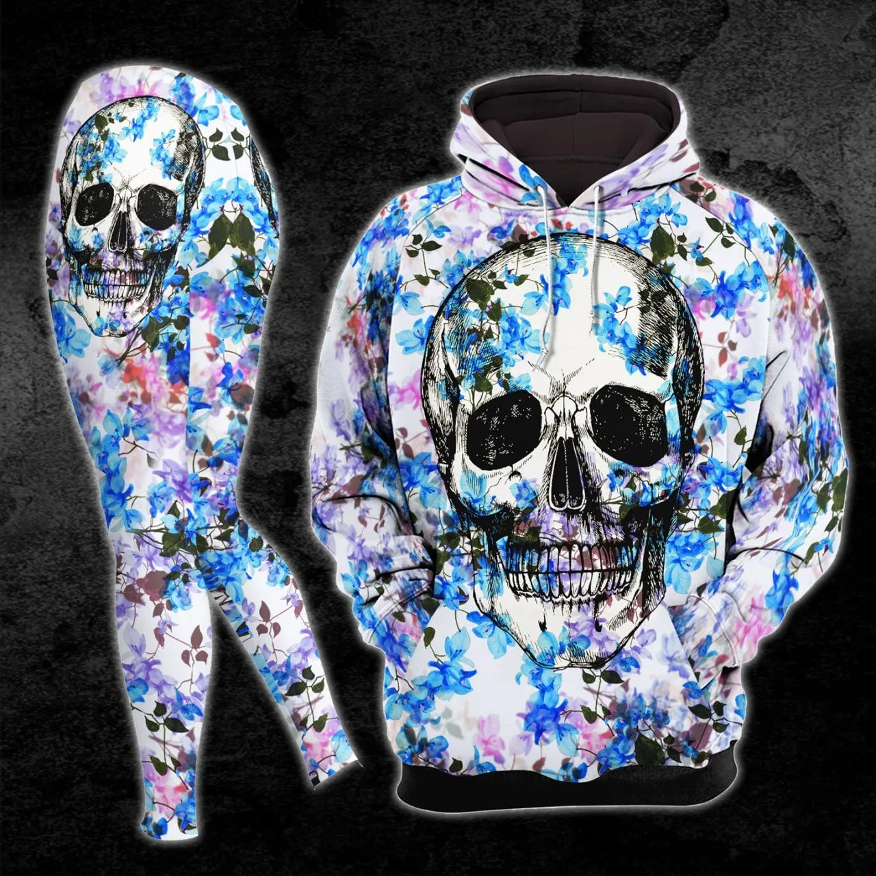 Colorful Skull Flower Artwork Combo Hoodie and Leggings