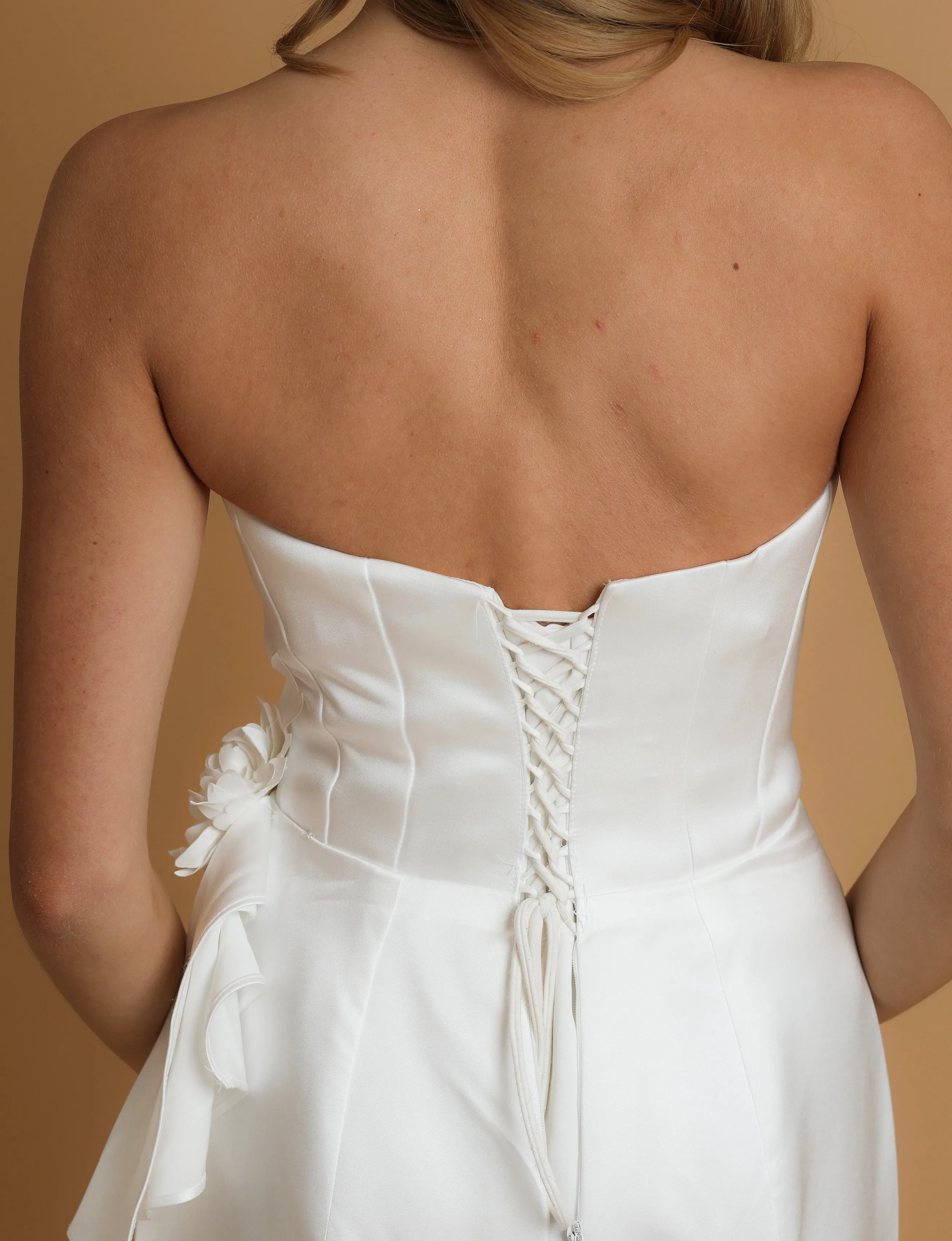 corset white  mermaid dress with swooping detail