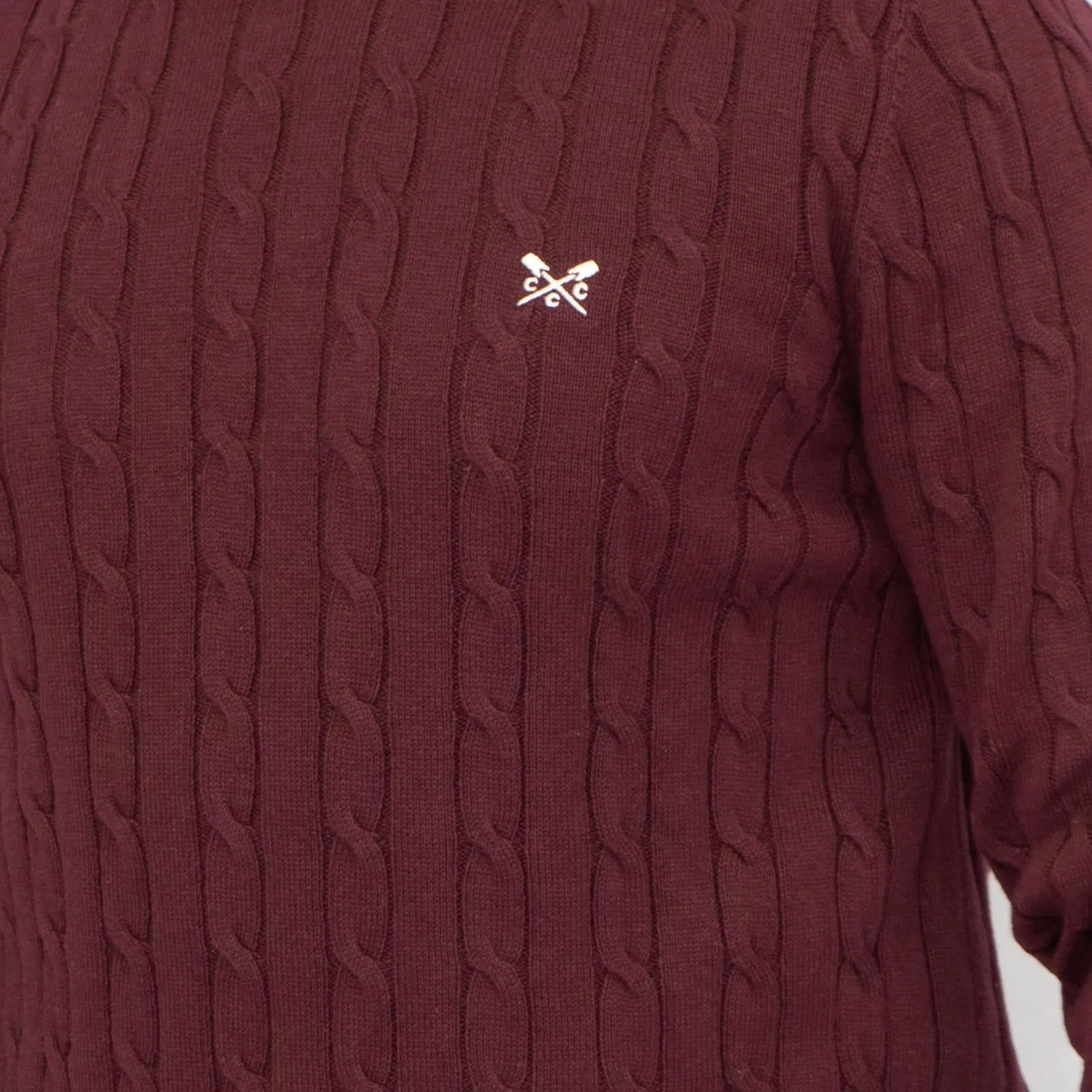 Crew Clothing Mens Oarsmen Cable Knit Jumper Burgundy