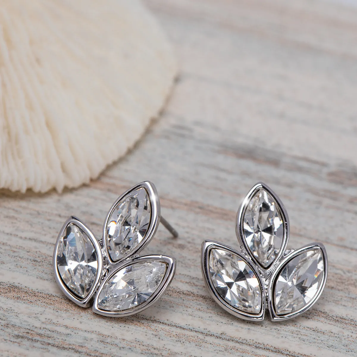 Crystal Triplet Leaf Stud Earrings