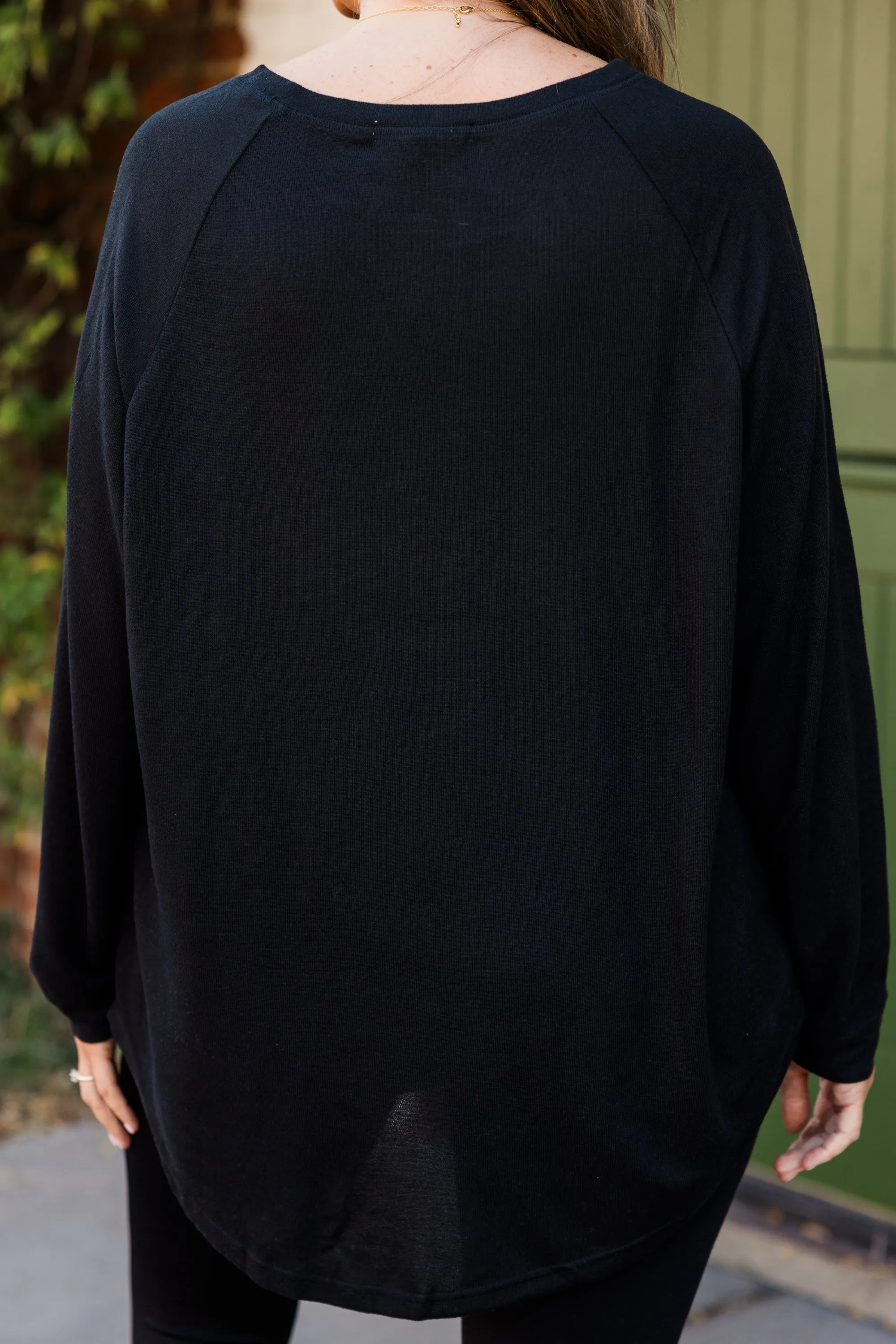 Curved Hem Slouchy Dolman Knitted Tunic, Black