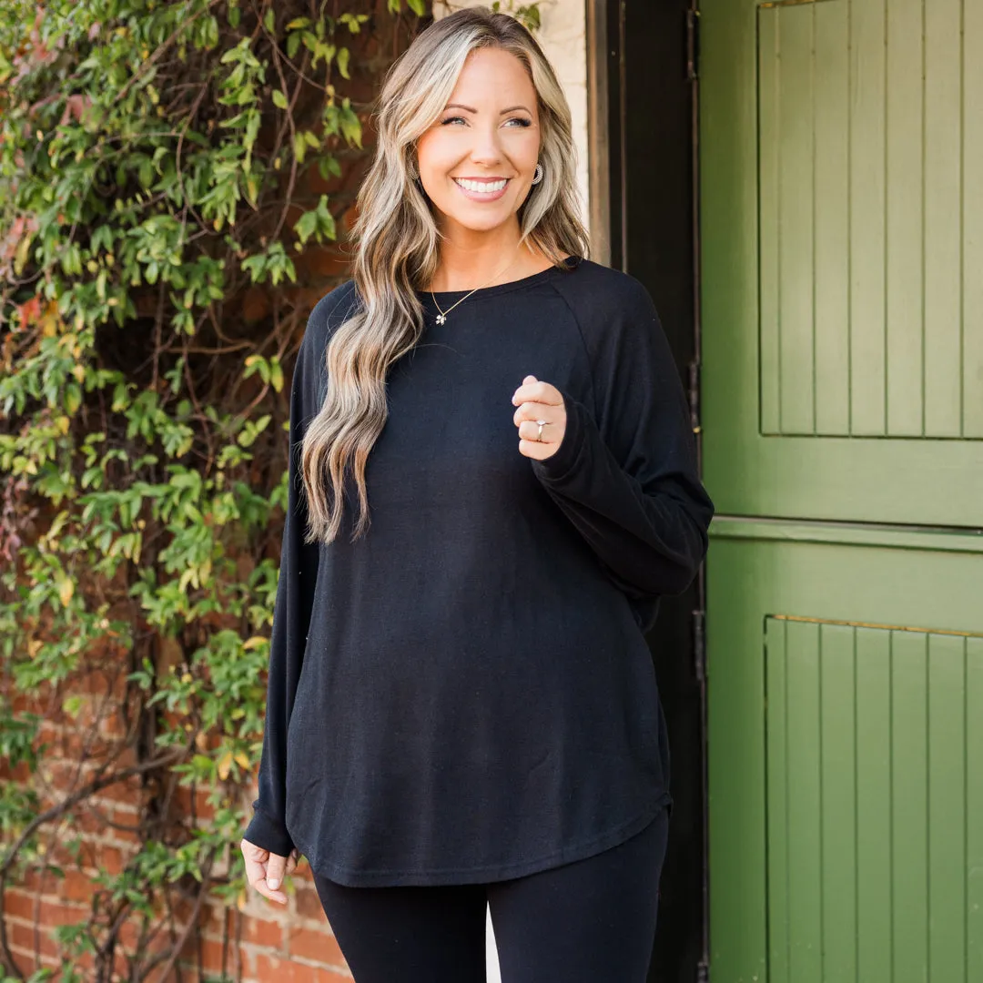 Curved Hem Slouchy Dolman Knitted Tunic, Black