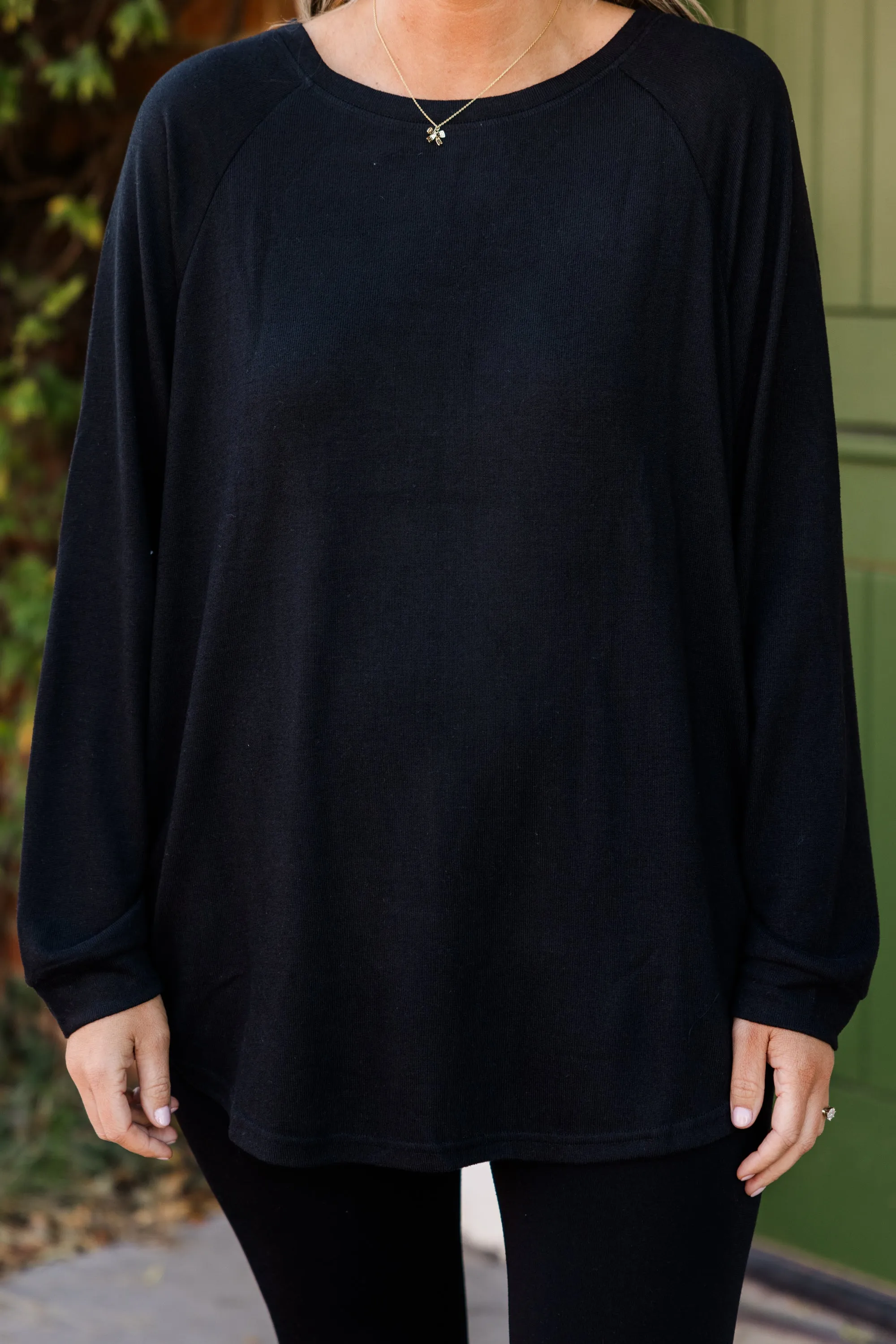 Curved Hem Slouchy Dolman Knitted Tunic, Black