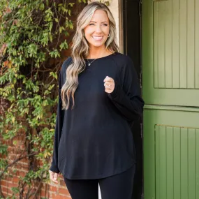 Curved Hem Slouchy Dolman Knitted Tunic, Black