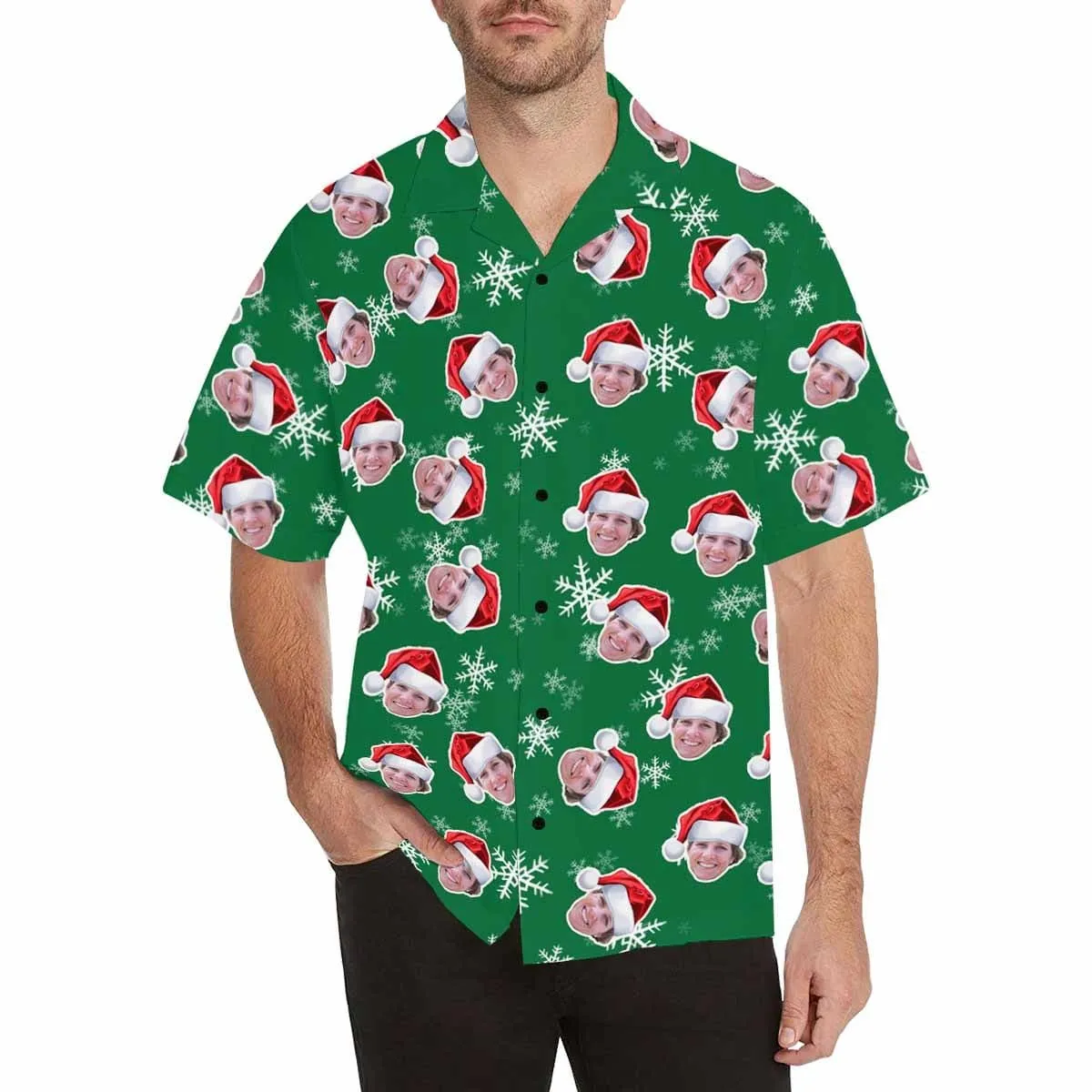 Custom Face Christmas Hats Men's Hawaiian Shirt