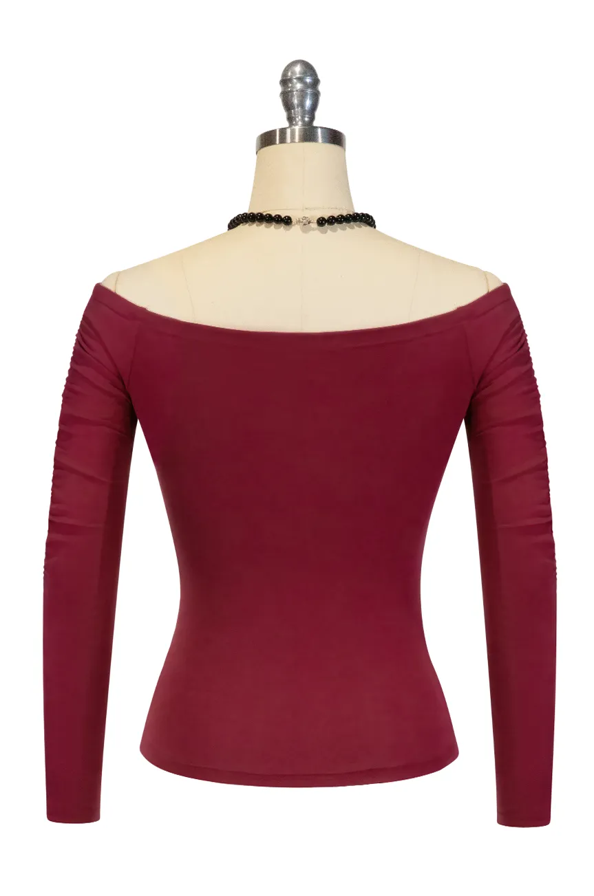 D'Amour Follies Ruched Jersey Top (Burgundy)