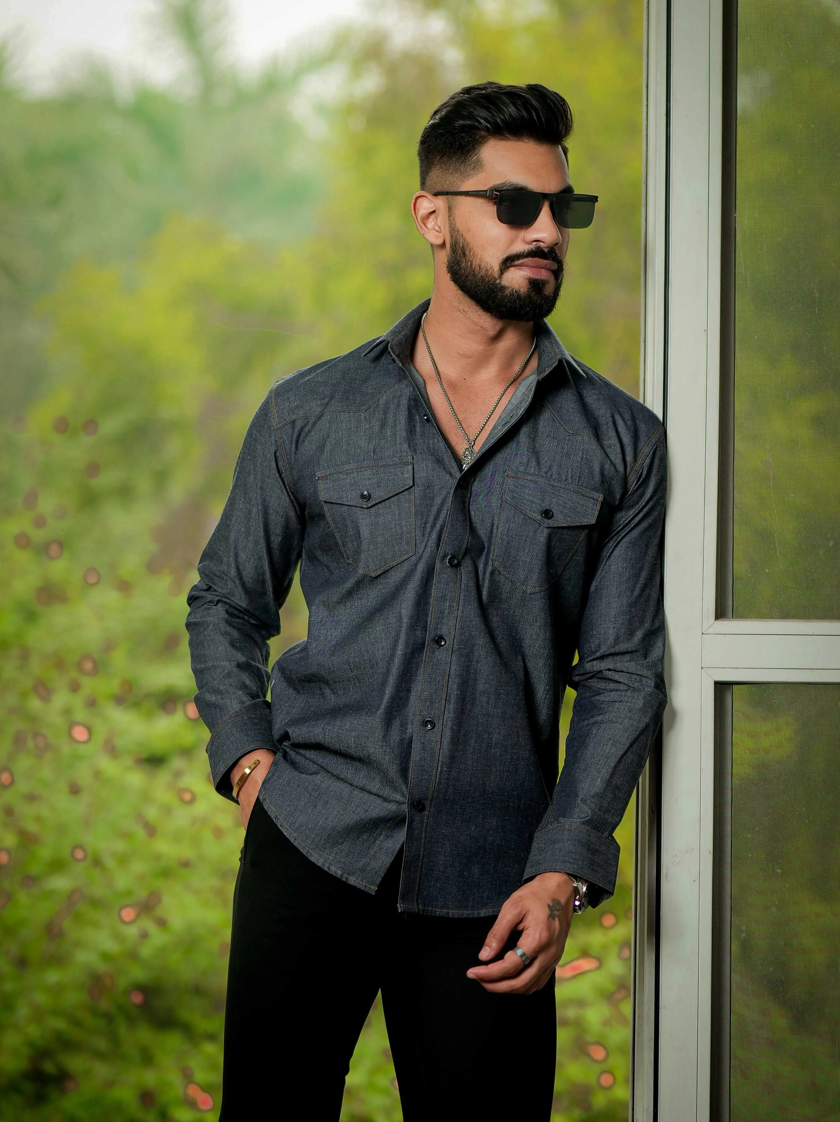 Dark Grey Cotton Denim Shirt