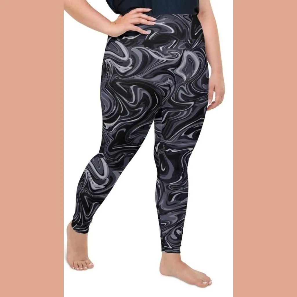 Dark Monochrome Marble Plus Size Leggings