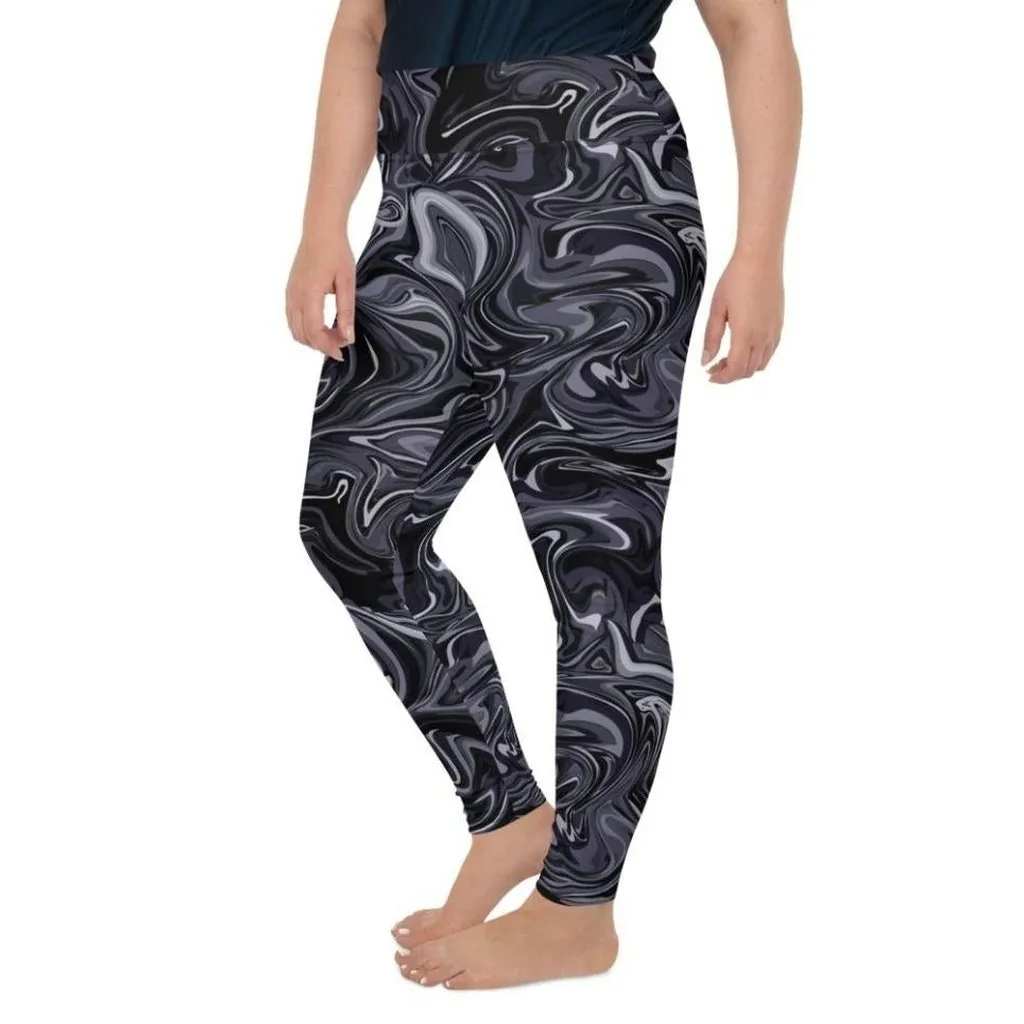 Dark Monochrome Marble Plus Size Leggings