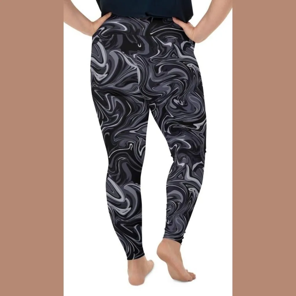 Dark Monochrome Marble Plus Size Leggings