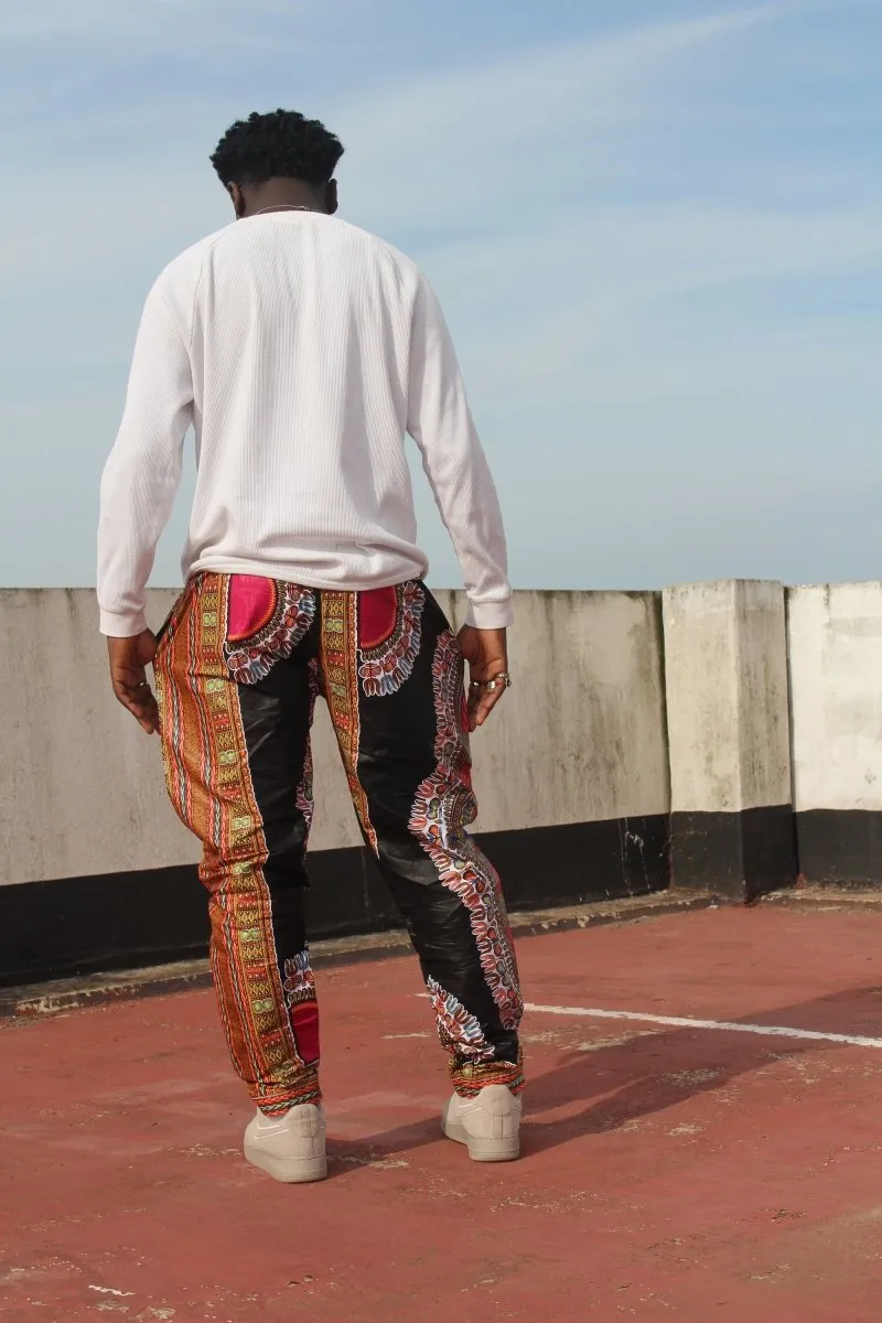 Dashiki Trousers in Black and red African Print - Festival Trousers