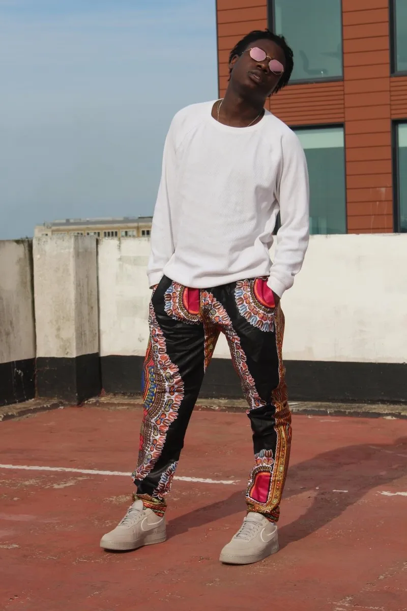 Dashiki Trousers in Black and red African Print - Festival Trousers